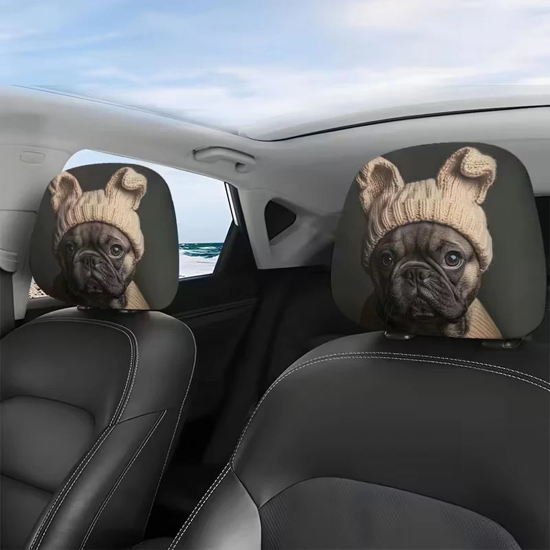 Funny Cartoon Print Car Headrest Covers, Set of 2