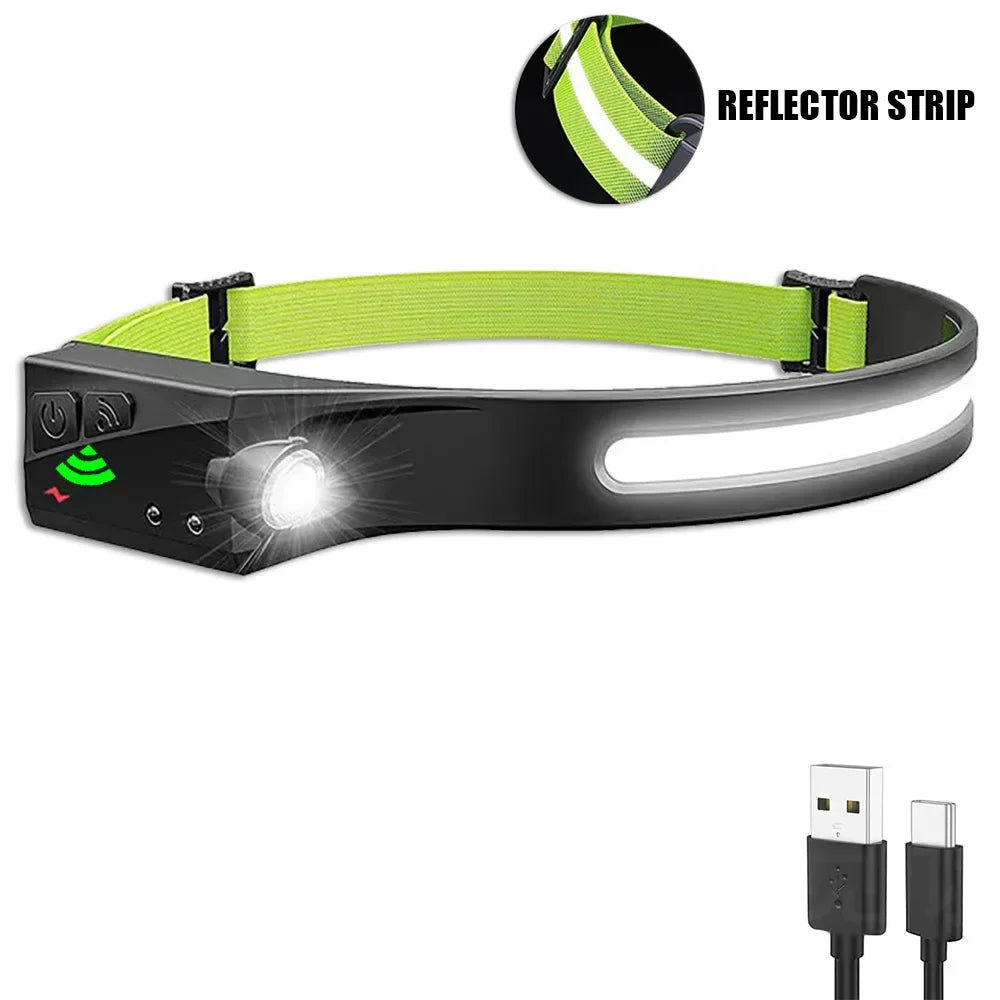 Motion Sensor LED Headlamp, Rechargeable with 5 Modes for Camping & Fishing