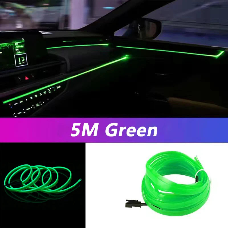 Car Interior LED Neon EL Wire Ambient Light Strip, USB, 5m