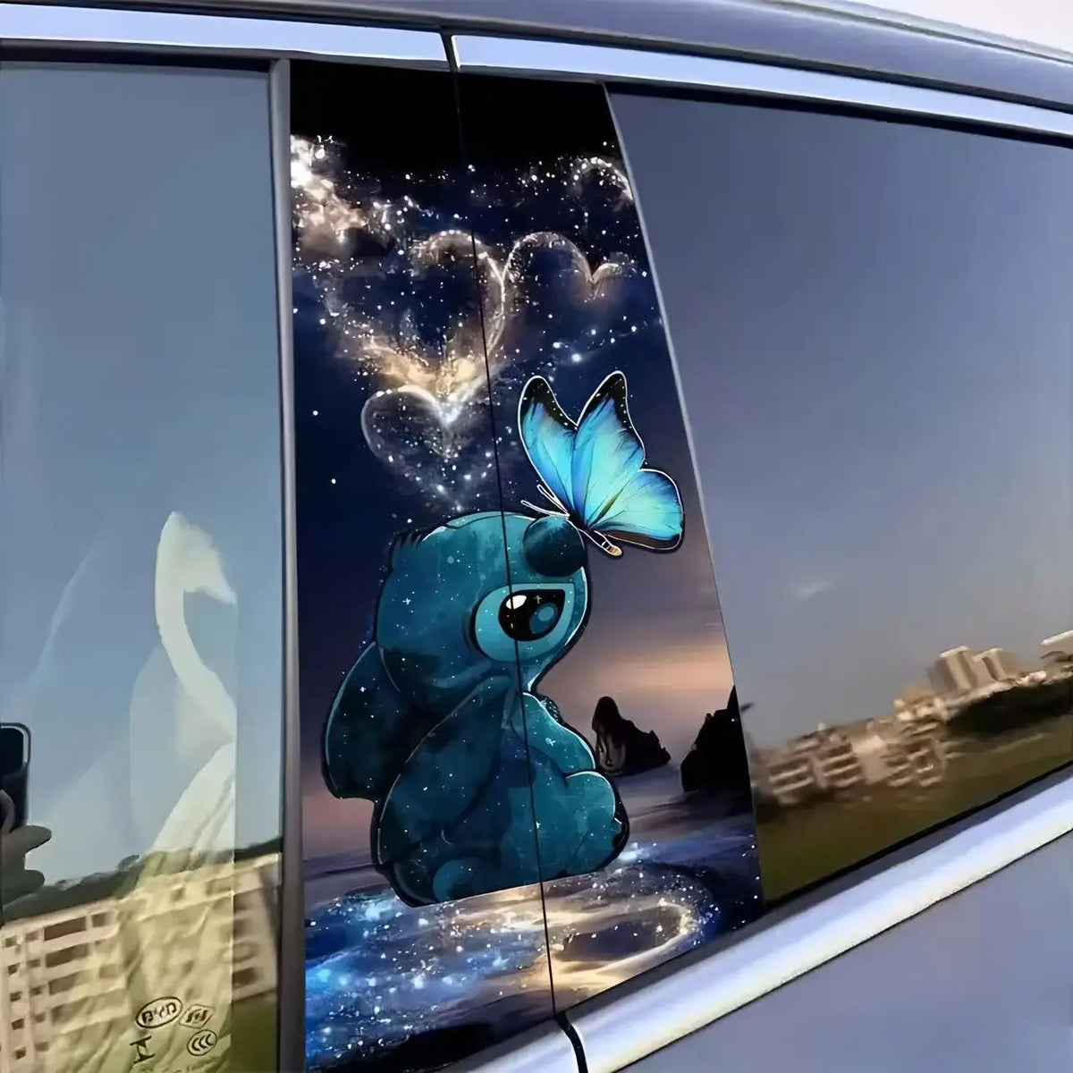 Blue Diamond Butterfly B-Pillar Car Decal, 2pc