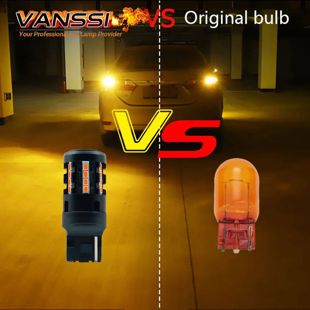 2Pcs T20 7440 7440NA W21W WY21W LED Bulb Amber Yellow Canbus Error Free No Hyper Flash Blinker Lamp For RAV4 Turn Signal Light
