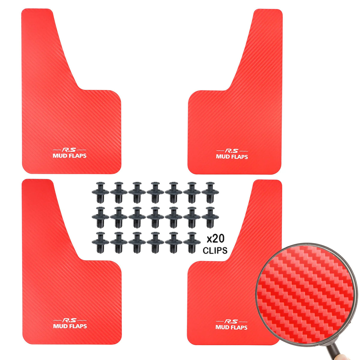 Universal Carbon Fiber Look Mud Flaps Splash Guards, Black/Red