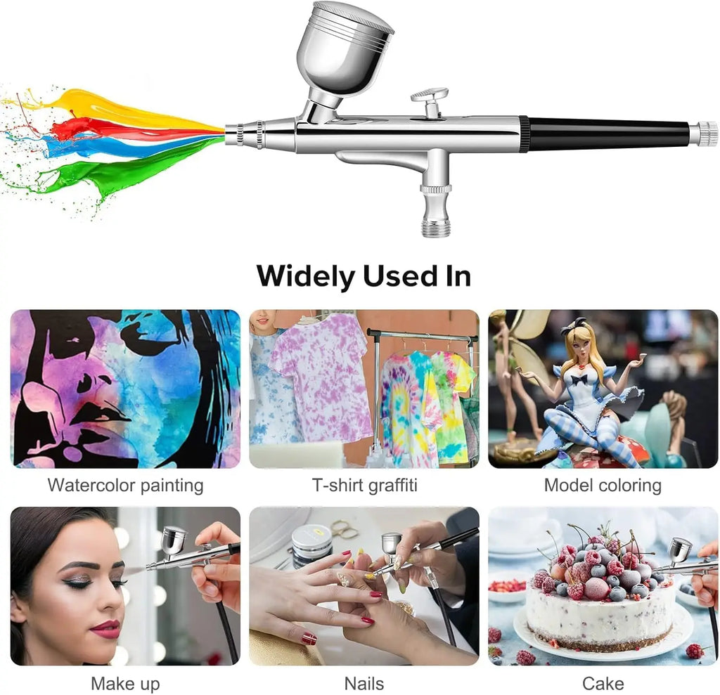 SI FANG 30PSI Dual-Action Airbrush Kit Multi-Function Portable Set with Noise-Reducing Compressor for Painting Cake Models