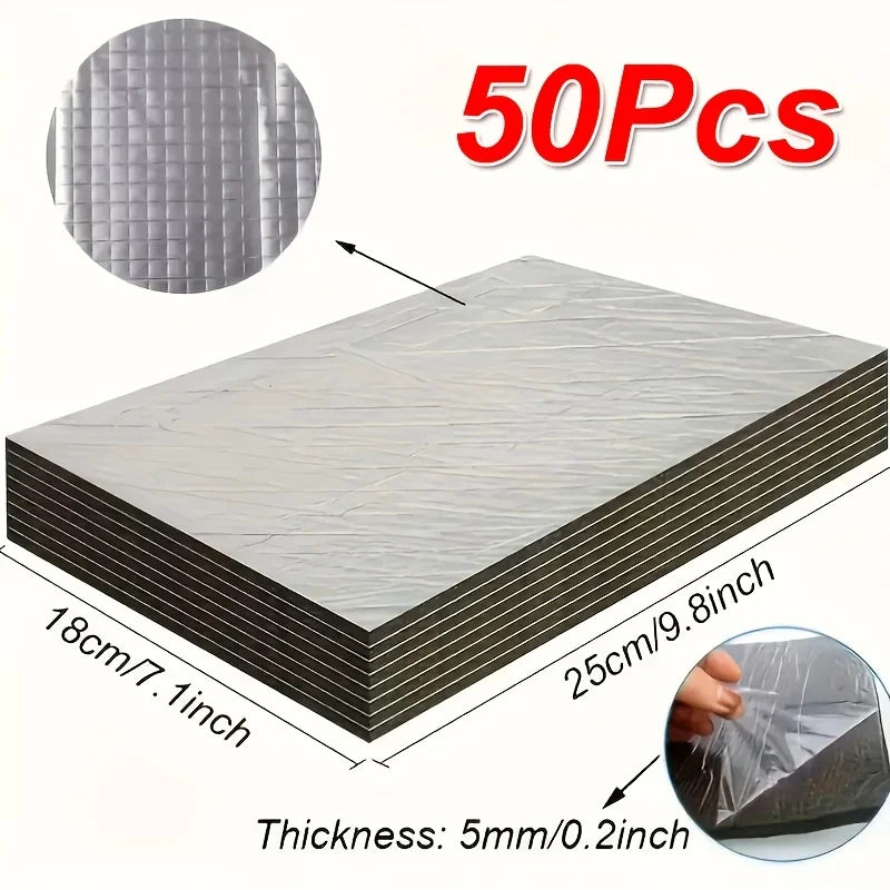 Car soundproofing mats 50 pack, self adhesive heat shield for doors, roof and engine bay