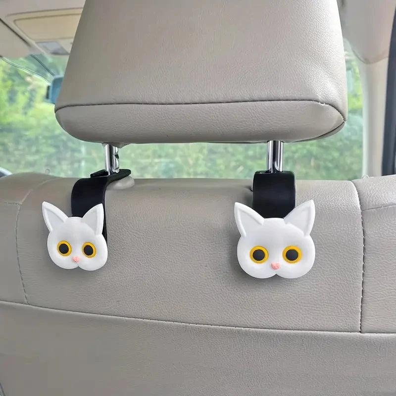2-Piece 3D Cartoon Cat Car Headrest Hooks for Handbags, Purses & Coats