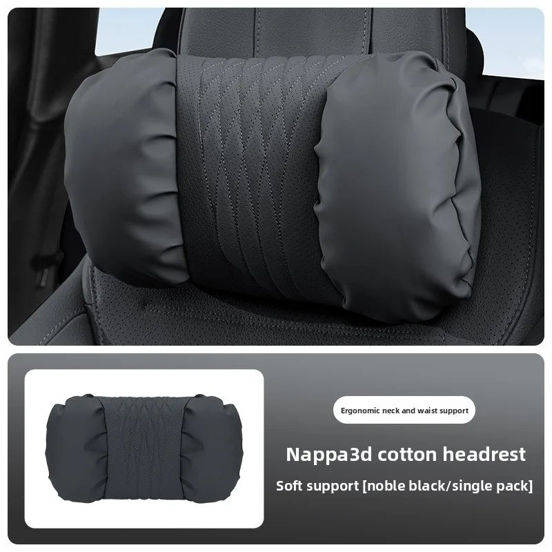 Nappa Leather Car Headrest & Lumbar Support Cushion - image 5
