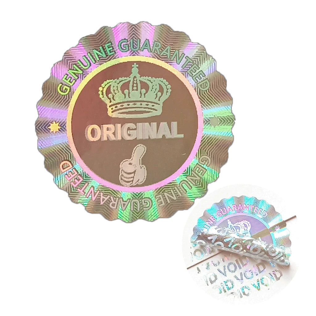 Holographic Tamper-Evident Seal Stickers with Crown Pattern