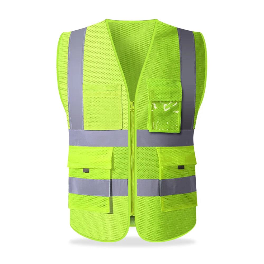 Hi Vis Workwear Men's Work Vest with Mesh Fabric Summer Breathable Multi Pockets Construction Industrial Safety Clothing