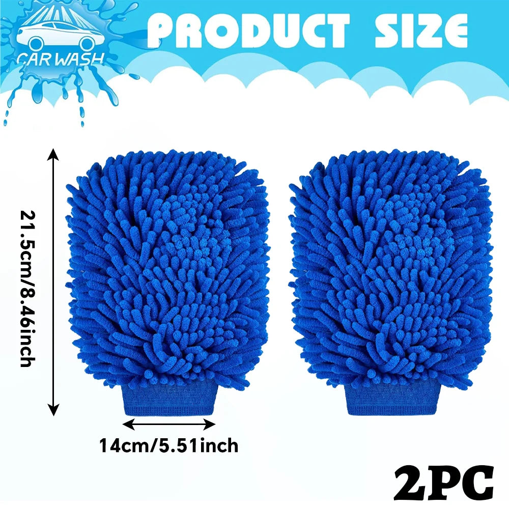 Thick Waterproof Chenille Microfiber Car Wash Mitt, Double-Faced Cleaning Glove for Detailing