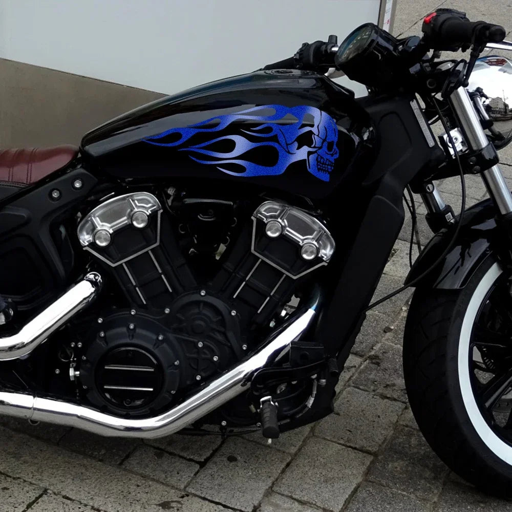2pc Flame Skull Reflective Motorcycle Oil Tank Decals - view 8