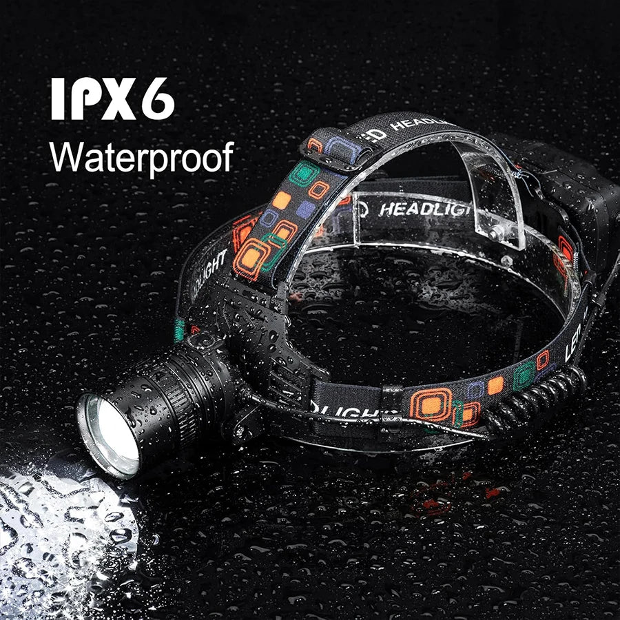 Powerful LED Headlamp Rechargeable Telescopic Zoomable Headlight Outdoor Waterproof Work Head Lamp High Lumen Head Torch