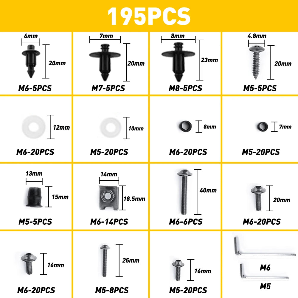195-Piece Decorative Screw Kit for Yamaha, Kawasaki & Honda - image 3
