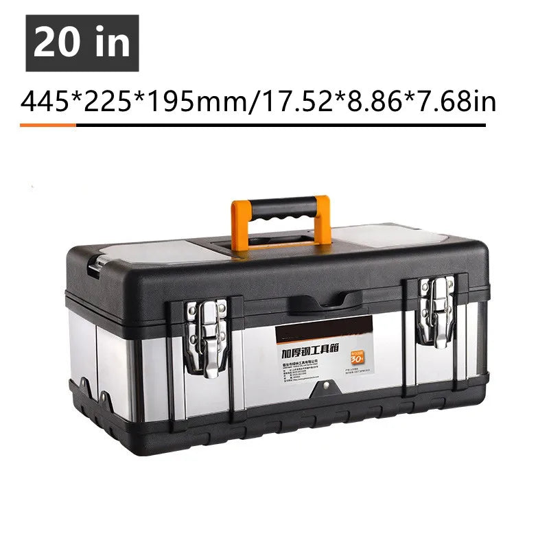 14/17in Tool Box Double Layer Hardware Storage Toolbox Stainless Steel Tool Box Metal Tool Bucket Portable Tool Box Organizer