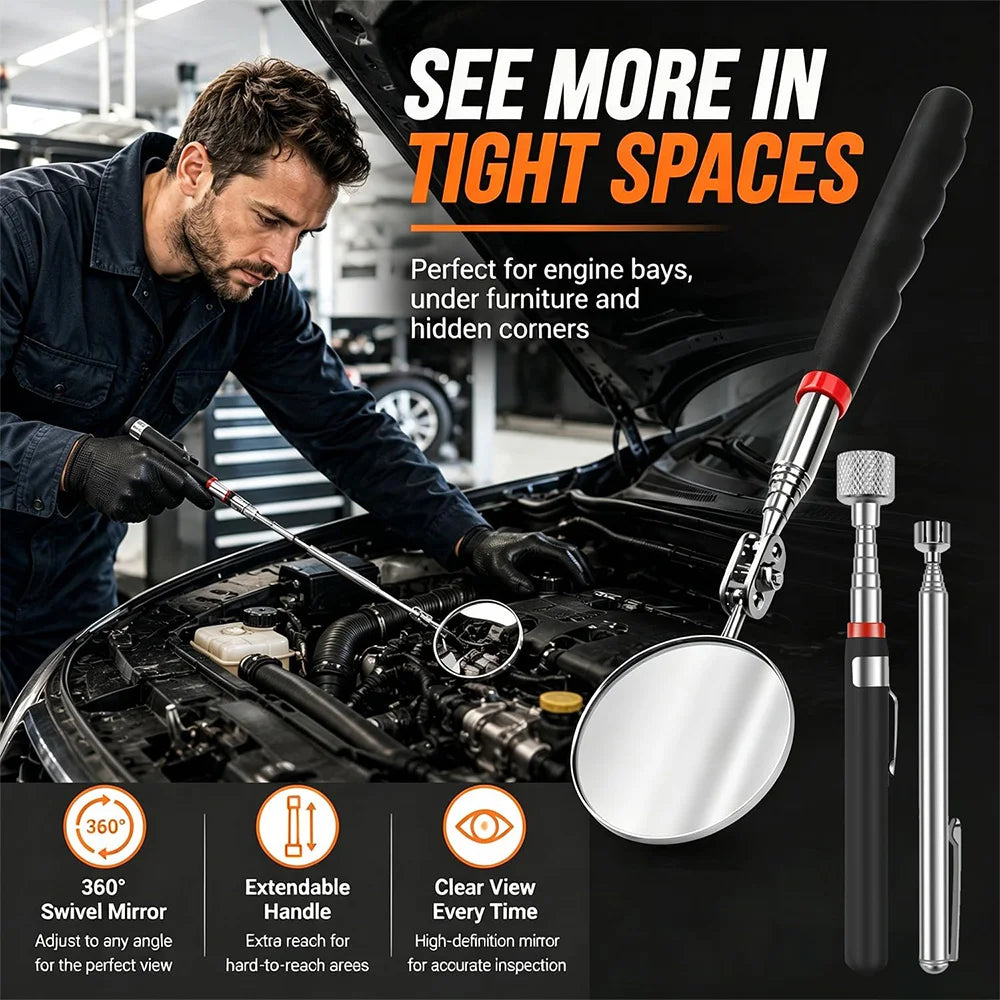 Telescoping Inspection Mirror 360° Adjustable Inspection Tool for Checking Vehicle Small Parts Magnetic Telescoping Pickup Tool