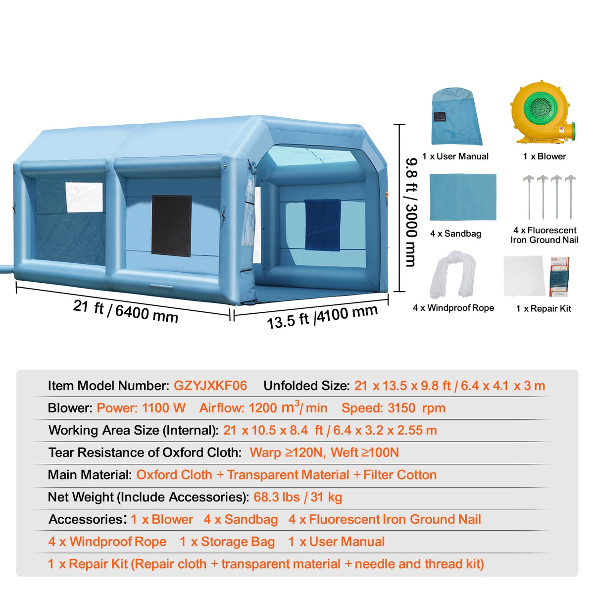 Inflatable Portable Car Paint Spray Booth with Blowers and Air Filter