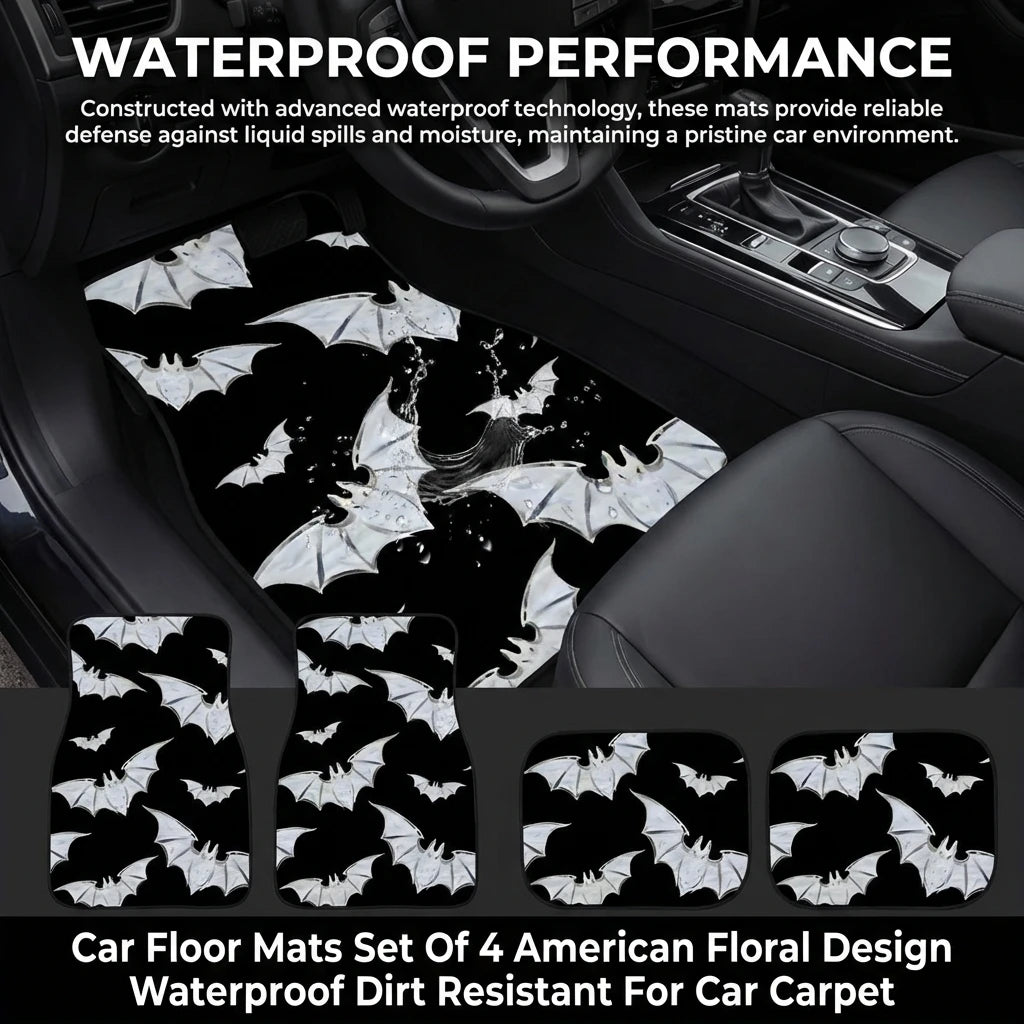 4PCS Bat Car Floor Mats Set Waterproof Anti-Slip All Weather Protect for Vehicle Carpets Universal Fit