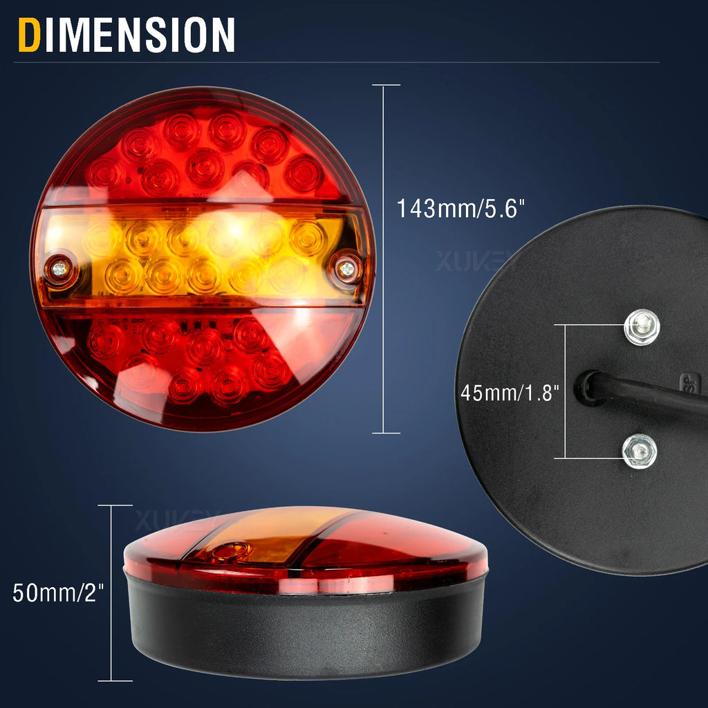 LED Trailer Rear Lights 12V/24V Round Waterproof Tail Lamp Brake Turn Signal Reflector