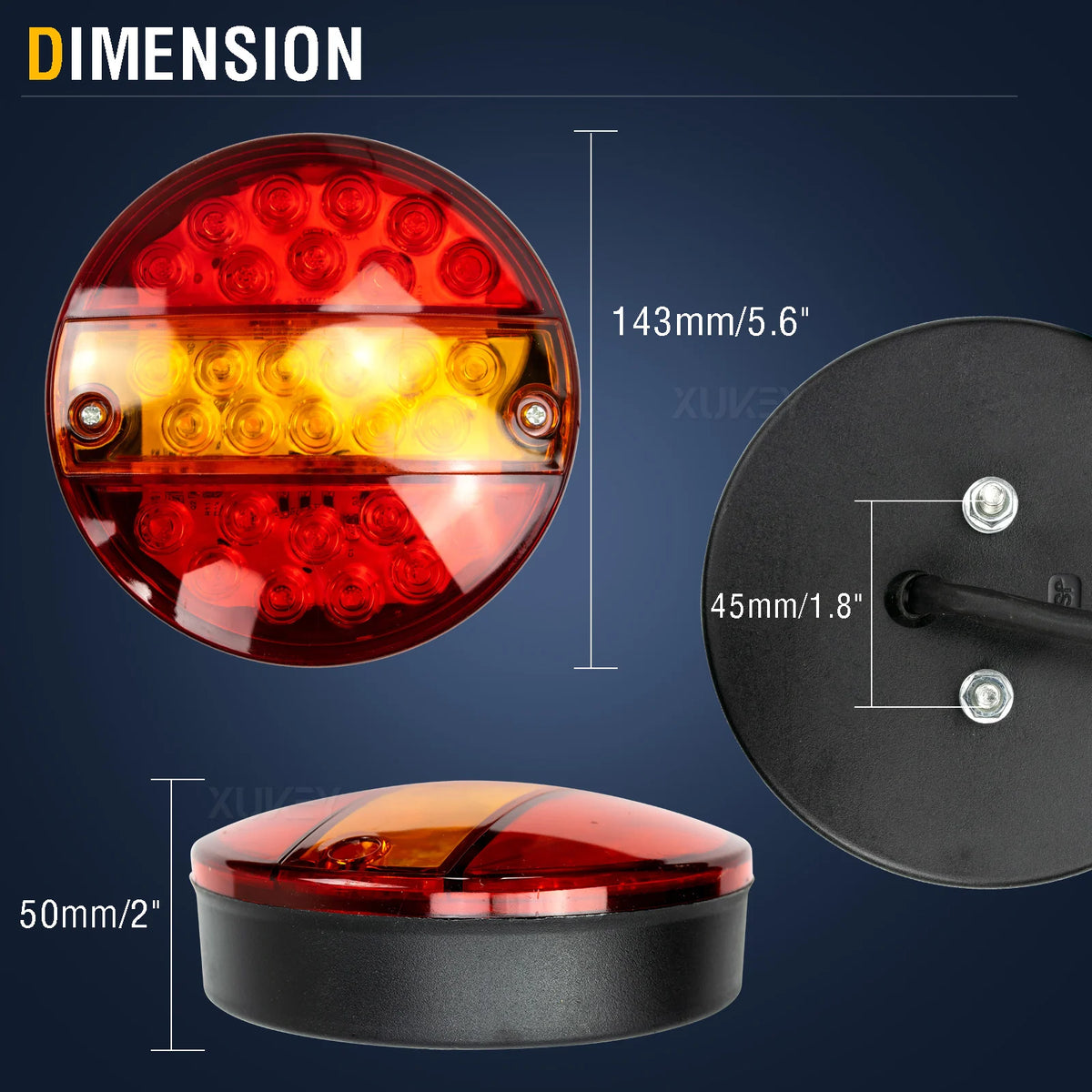 LED Trailer Rear Lights 12V/24V Round Waterproof Tail Lamp Brake Turn Signal Reflector