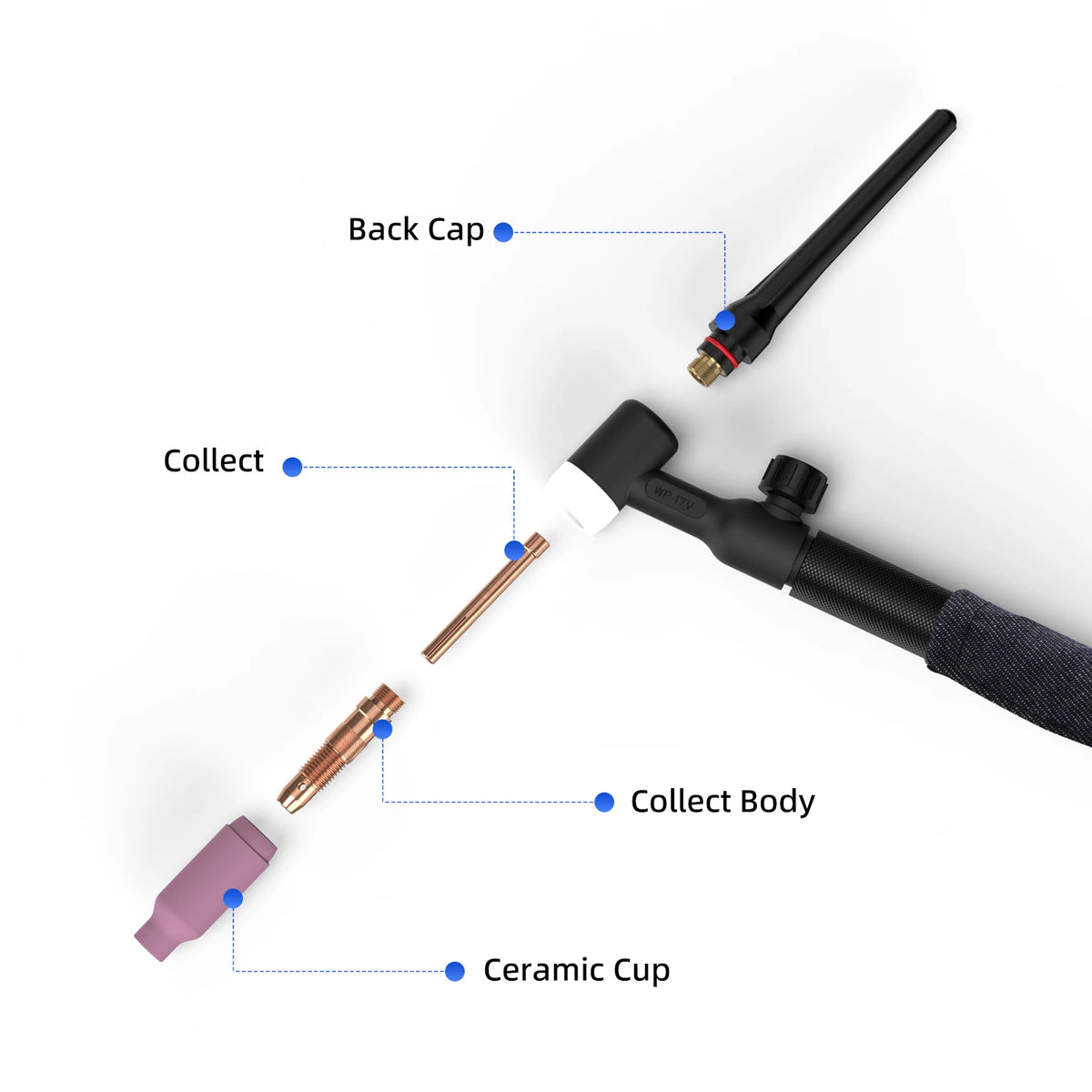 TIG Welding Torch WP17V Argon Lift TIG Burner with 10-25mm2 Quick Connector and 3M Cable for Welding Equipment