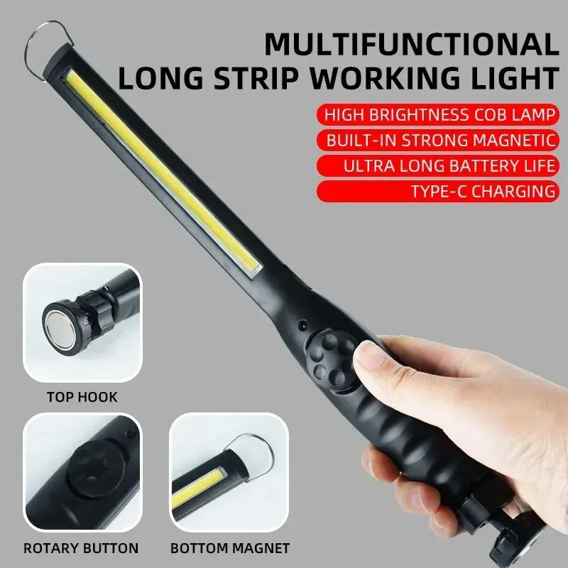 LED Magnetic Work Light Rechargeable Underhood Work Lamp With Hooks & Rotating Magnetic Base For Car Repairing Emergency
