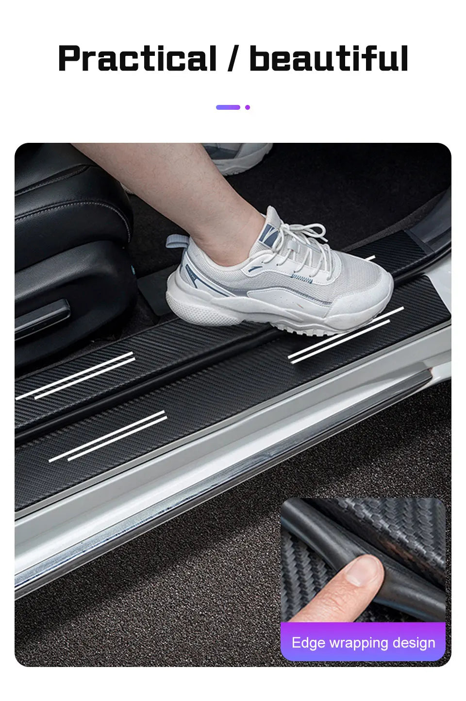 Universal Carbon Fiber Pattern Door Threshold Protector Strips