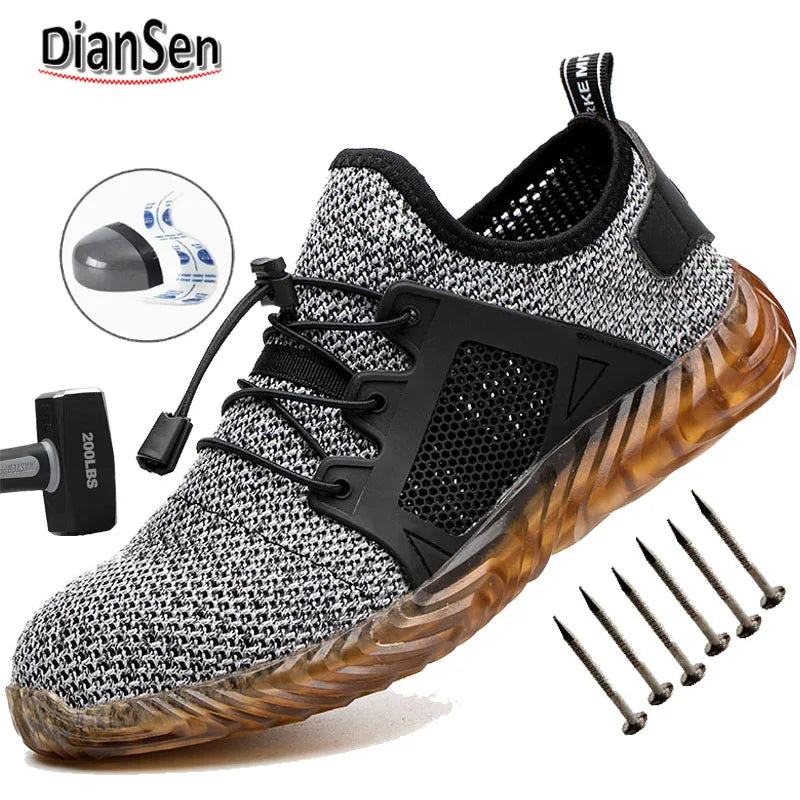 Steel Toe Work Boots for Men Breathable Safety Sneakers Construction Grade Anti-Puncture with Slip Resistant Rubber Sole Shoes