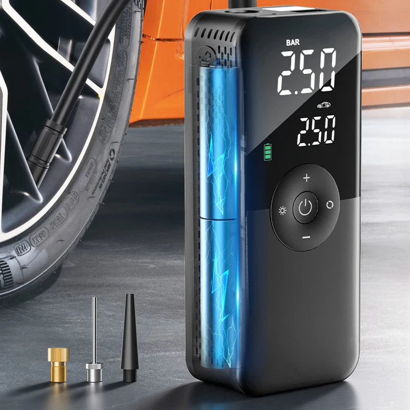 Rechargeable Air Pump Tire Inflator, Portable Digital Cordless Car Tyre Compressor for Motorcycle, Bicycle and Balls