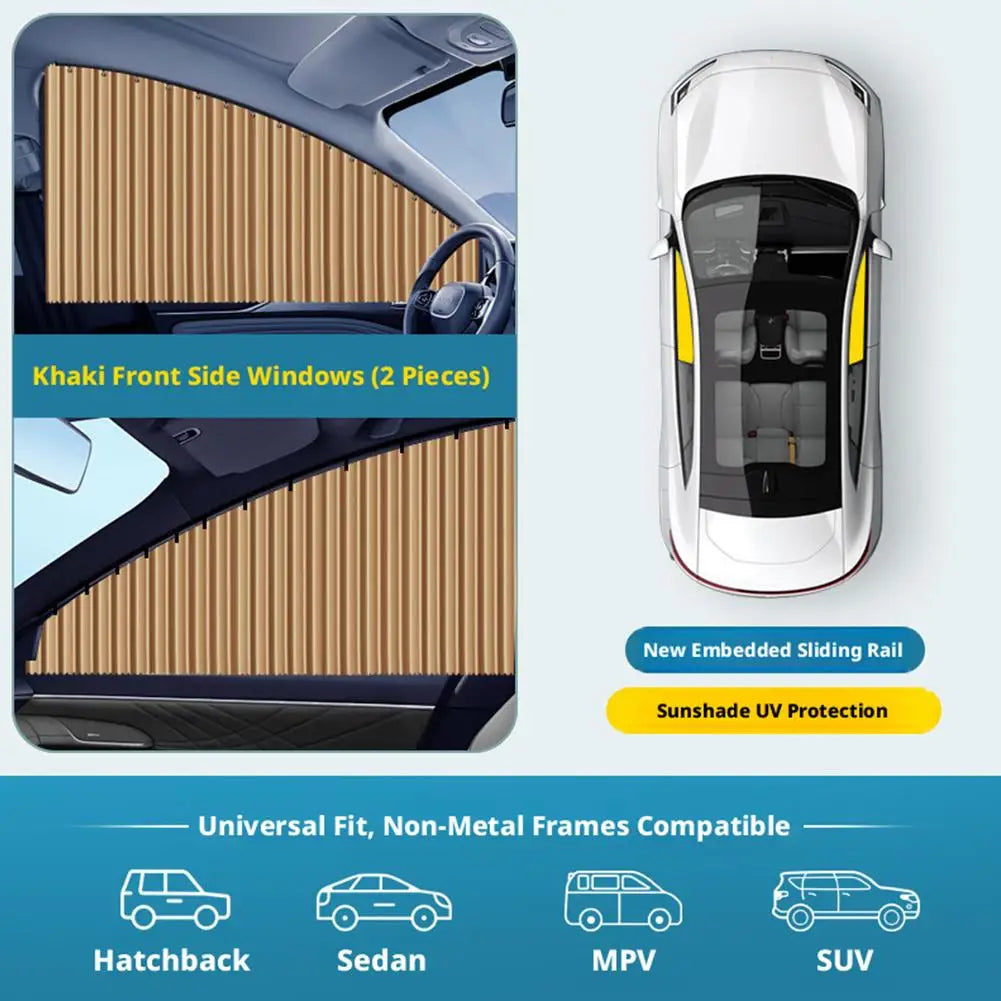 Car Side Window Pleated Sun Shades with Slide Track