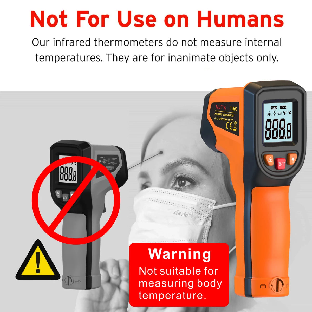 T600 Laser Temperature Gun, Handheld Non-Contact Infrared Thermometer 600°C