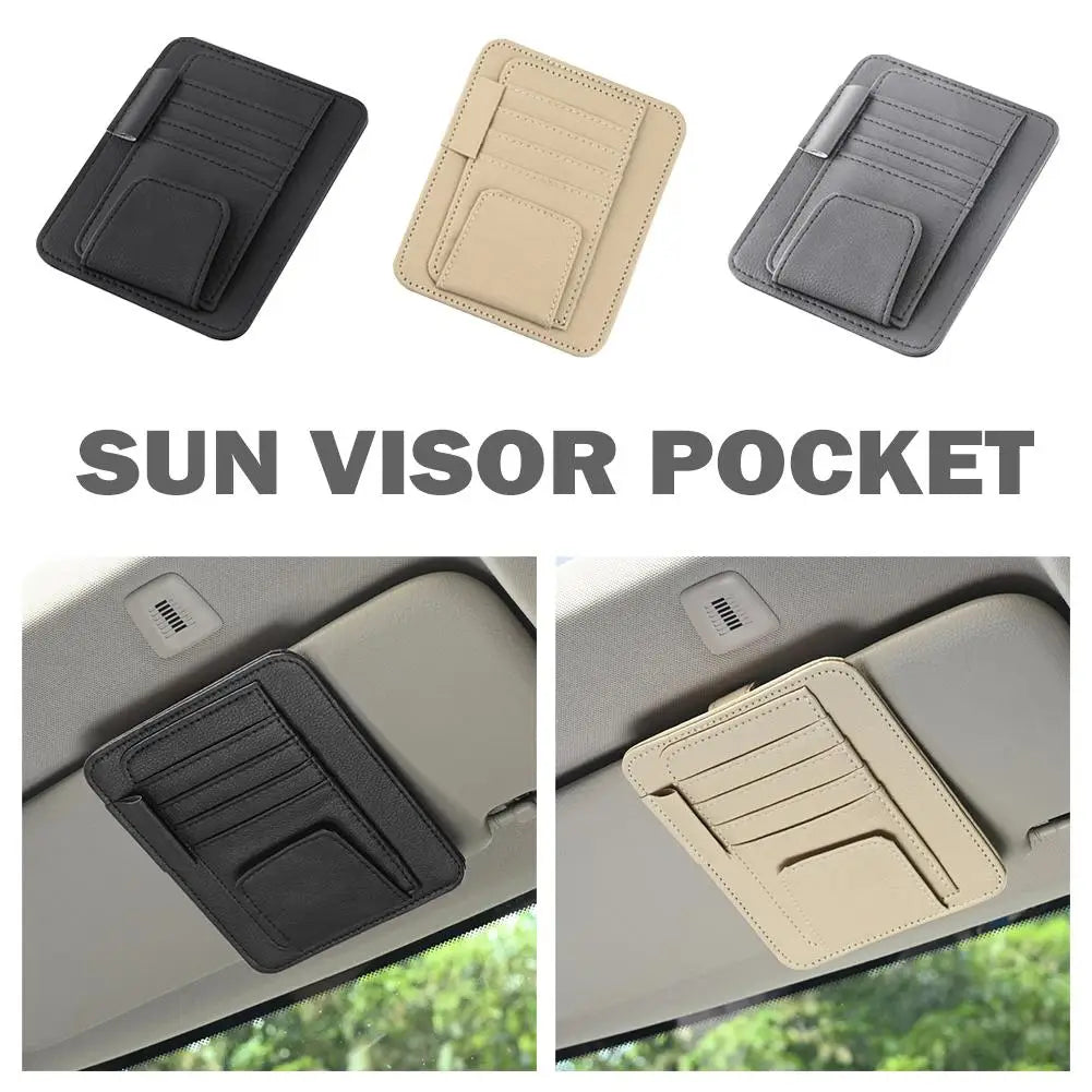 PU Leather Sun Visor Organizer with Card Slots and Sunglasses Holder