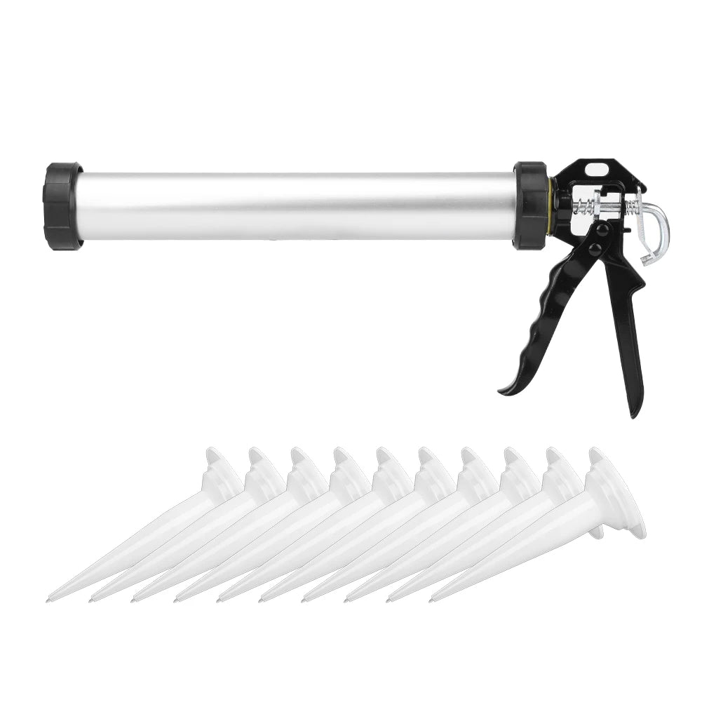 1pc 600ml Aluminum Tube Silicone Caulking Gun Caulk Tool with 10 Nozzles For Caulking And Glass Glue