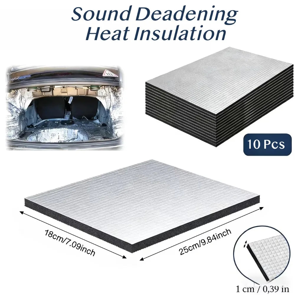10mm car sound deadening pads 10 pack, aluminium foil foam for doors, roof and hood