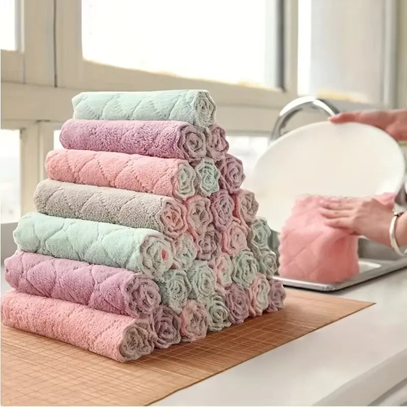 10pcs Soft Absorbent Cleaning Rags - Multi Household Wipes for Dishes & Bathroom, Quick-Drying Hand Towels Reusable Dishcloths.