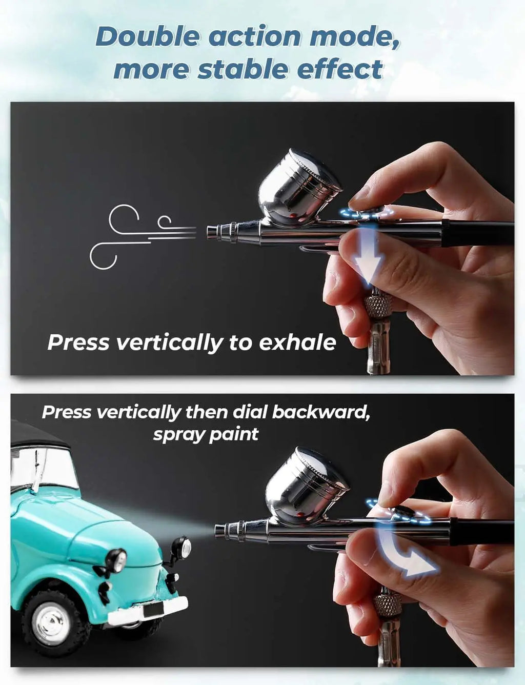 SI FANG 30PSI Dual-Action Airbrush Kit Multi-Function Portable Set with Noise-Reducing Compressor for Painting Cake Models