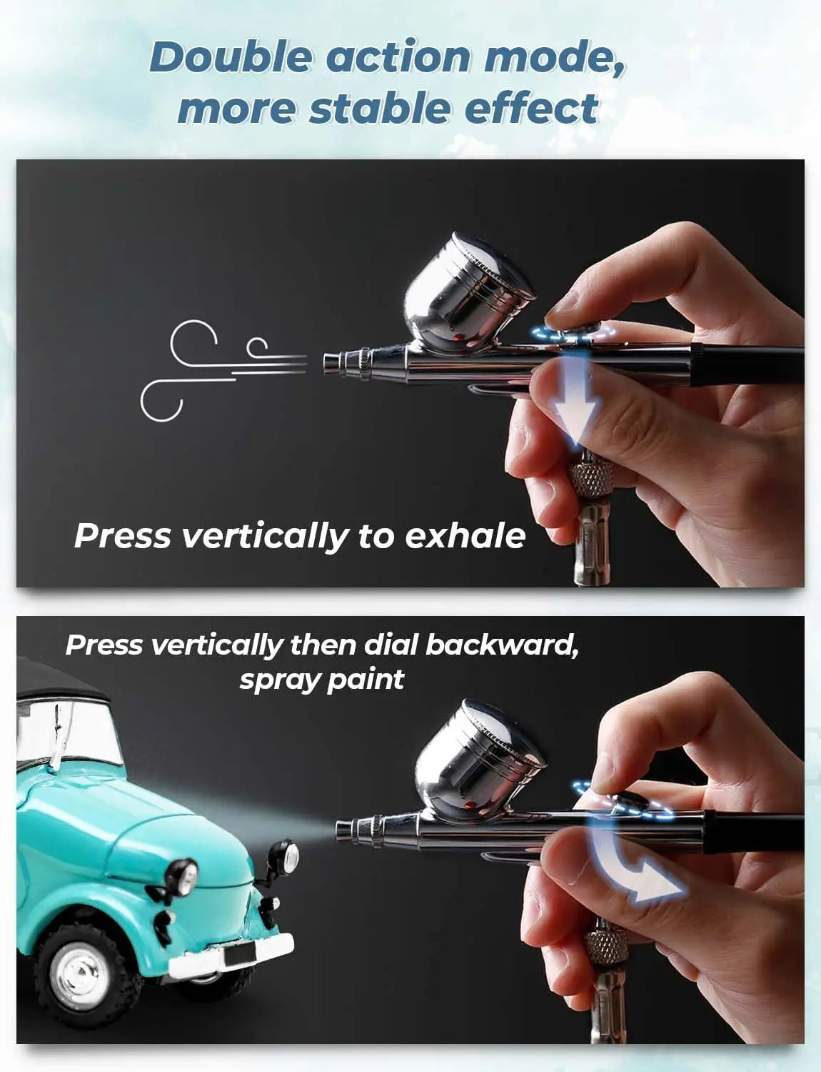 SI FANG 30PSI Dual-Action Airbrush Kit Multi-Function Portable Set with Noise-Reducing Compressor for Painting Cake Models