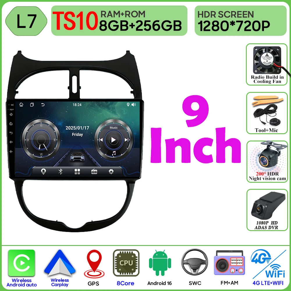 Peugeot 206 Bluetooth Car Radio with GPS & Wireless Carplay - image 10