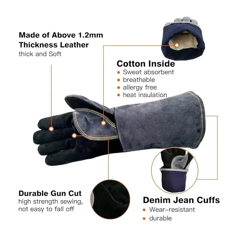 Welding Gloves, Tig/Mig Welding Glove, BBQ Oven Glove, Guantes Para Soldar, Heat-Insulated Mittens