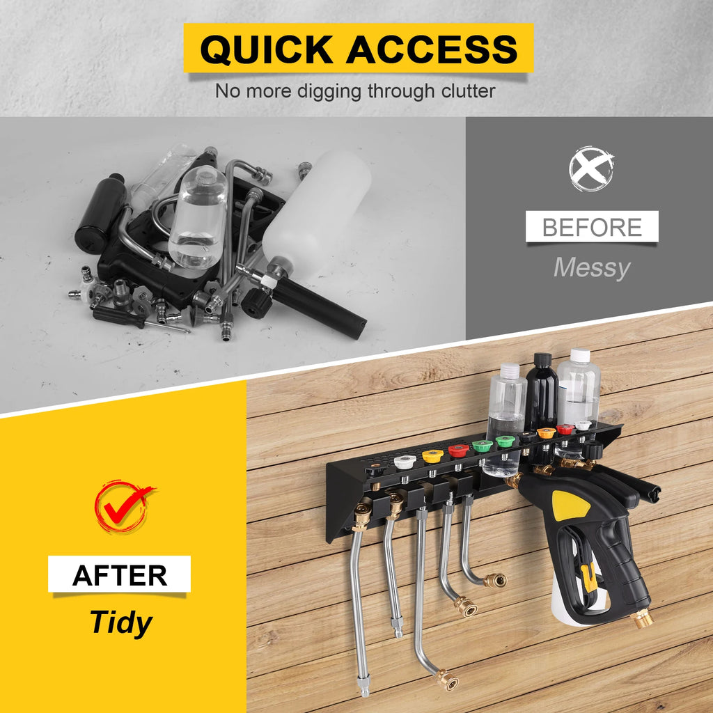 Pressure Washer Gun and Foam Cannon Holder, Wall-Mounted Nozzle and Extension Wand Organizer
