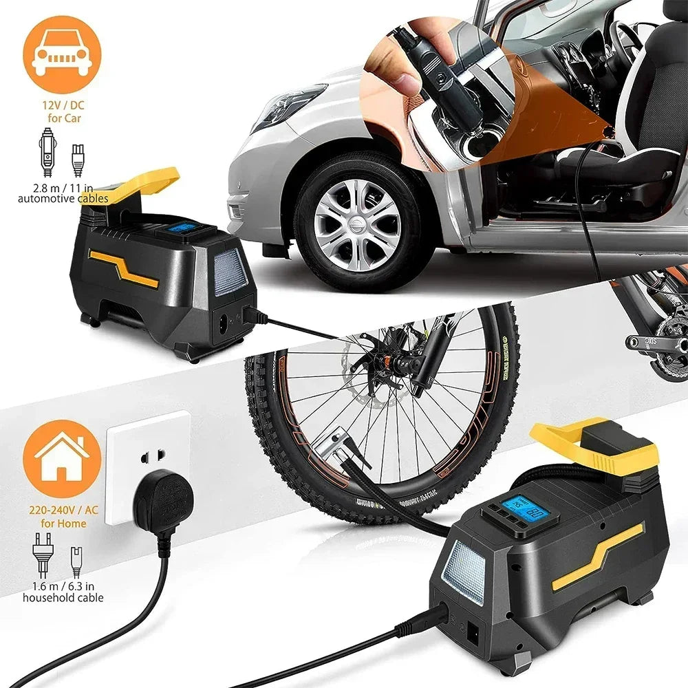 2-in-1 AC 110V/DC 12V Portable Tire Inflator Air Compressor
