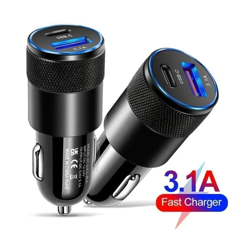 Dual-Port USB C PD Car Charger Adapter, 3.1A