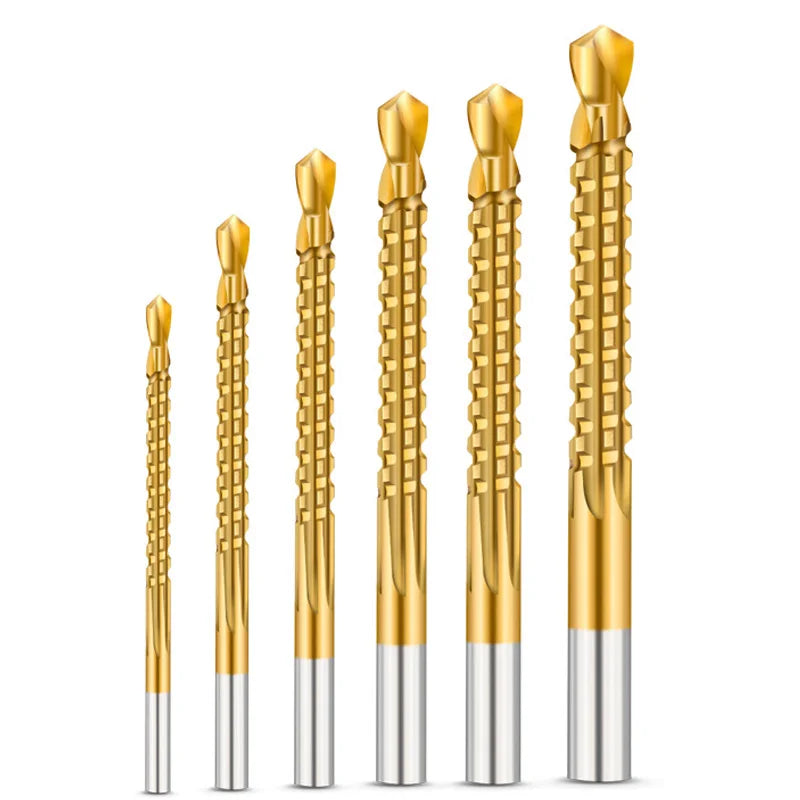 6Pcs HSS Twist Drill Bits Set 3-8mm Serrated Grooving Cutting Tap Spiral Saw Wood Metal Plastic Hole Saw Titanium Drill Tools