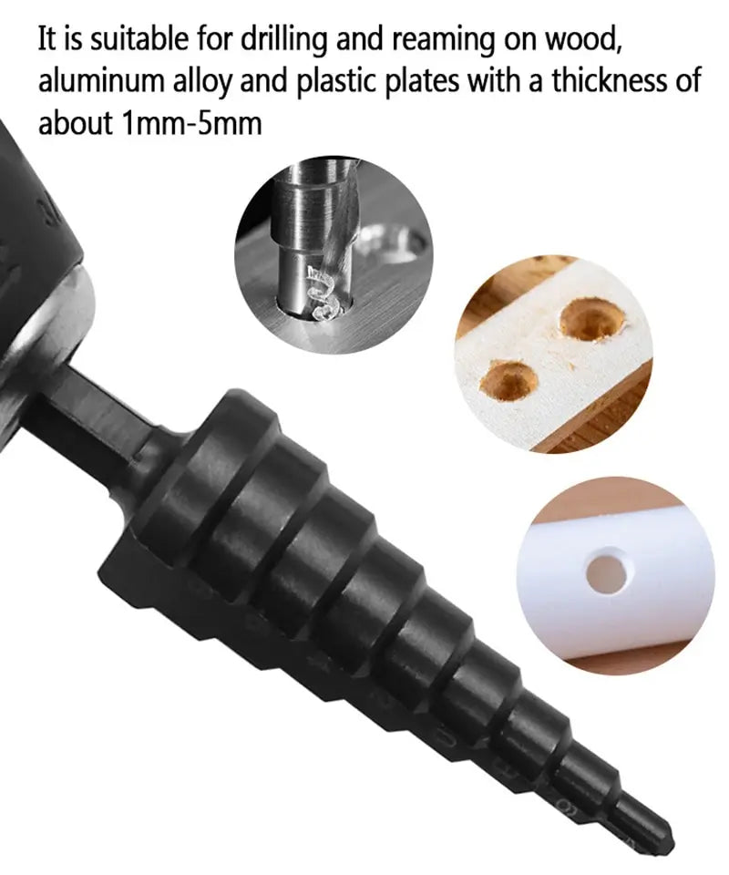 3Pcs HSS Step Drill Bit Set 3-12/4-12/4-20mm Hex Shank Wood Metal - image 11
