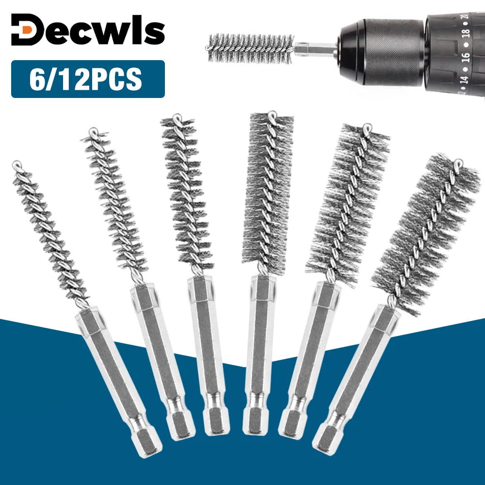 6/12-Piece Stainless Steel Wire Brush Set – 1/4" Hex Shank