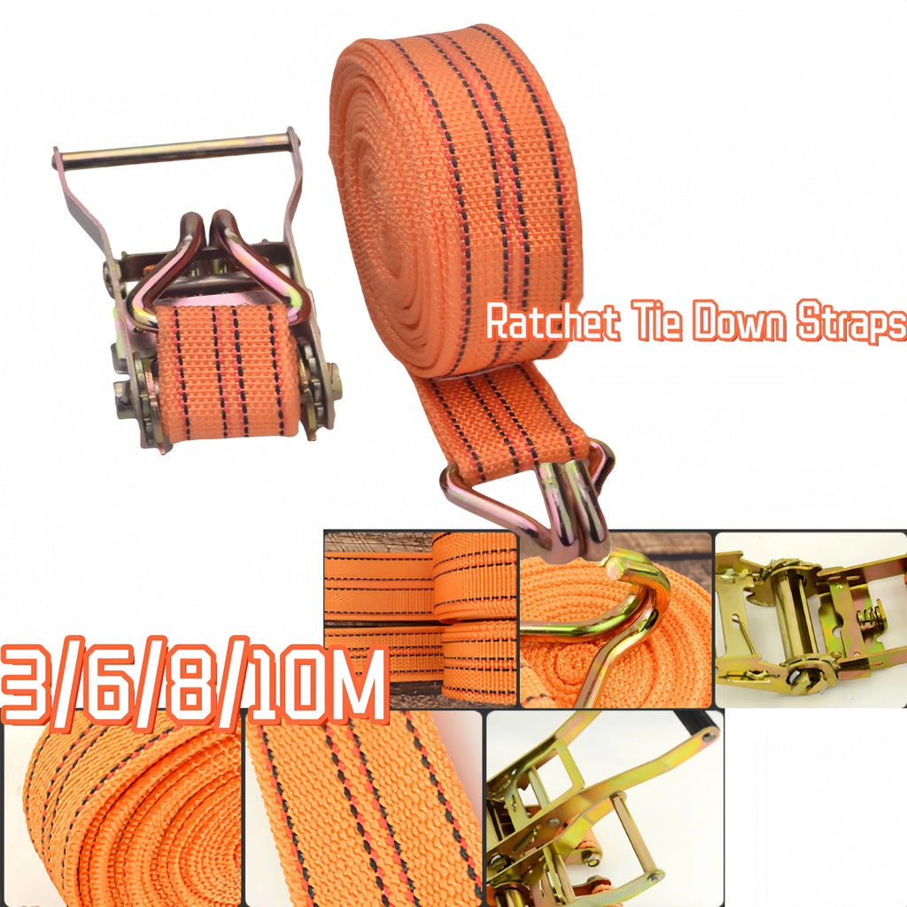 Heavy Duty Ratchet Tie Down Straps 40mm Wide 3-10M Double Hook Cargo Securing Straps Truck Trailer Transport Lashing