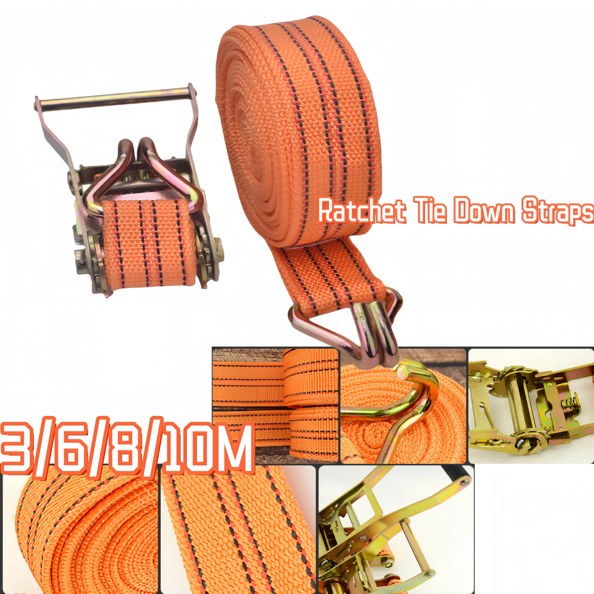Heavy Duty Ratchet Tie Down Straps 40mm Wide 3-10M Double Hook Cargo Securing Straps Truck Trailer Transport Lashing