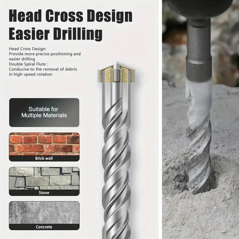 110/160/210/260mm Electric Hammer Drill Bits 5-25mm Cross Type Tungsten Steel Alloy SDS Plus For Masonry Concrete Rock Stone