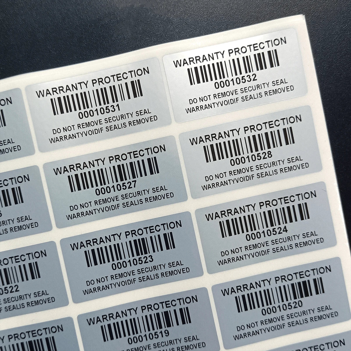 Tamper-Evident Warranty Void Security Labels with Serial Numbers, Silver