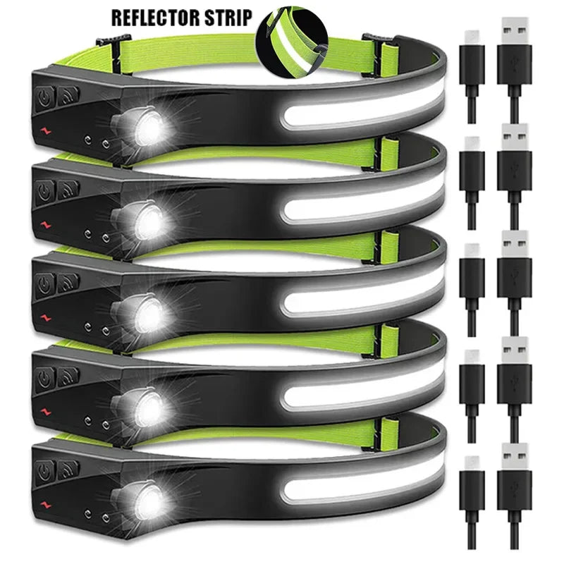 Motion Sensor LED Headlamp, Rechargeable with 5 Modes for Camping & Fishing