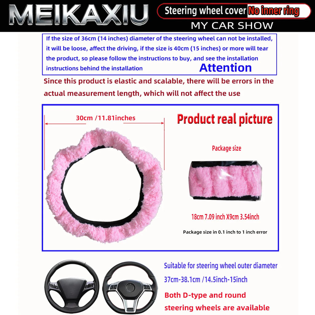 Plush Winter Steering Wheel Cover, 14.5-15 Inch, No Inner Ring