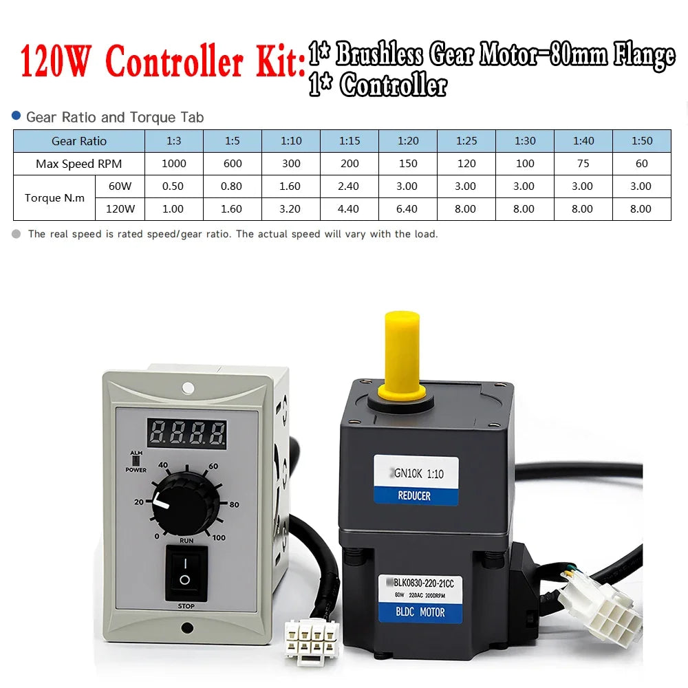 Brushless DC/AC Gear Motor 60W or 120W with Digital Speed Controller - view 7